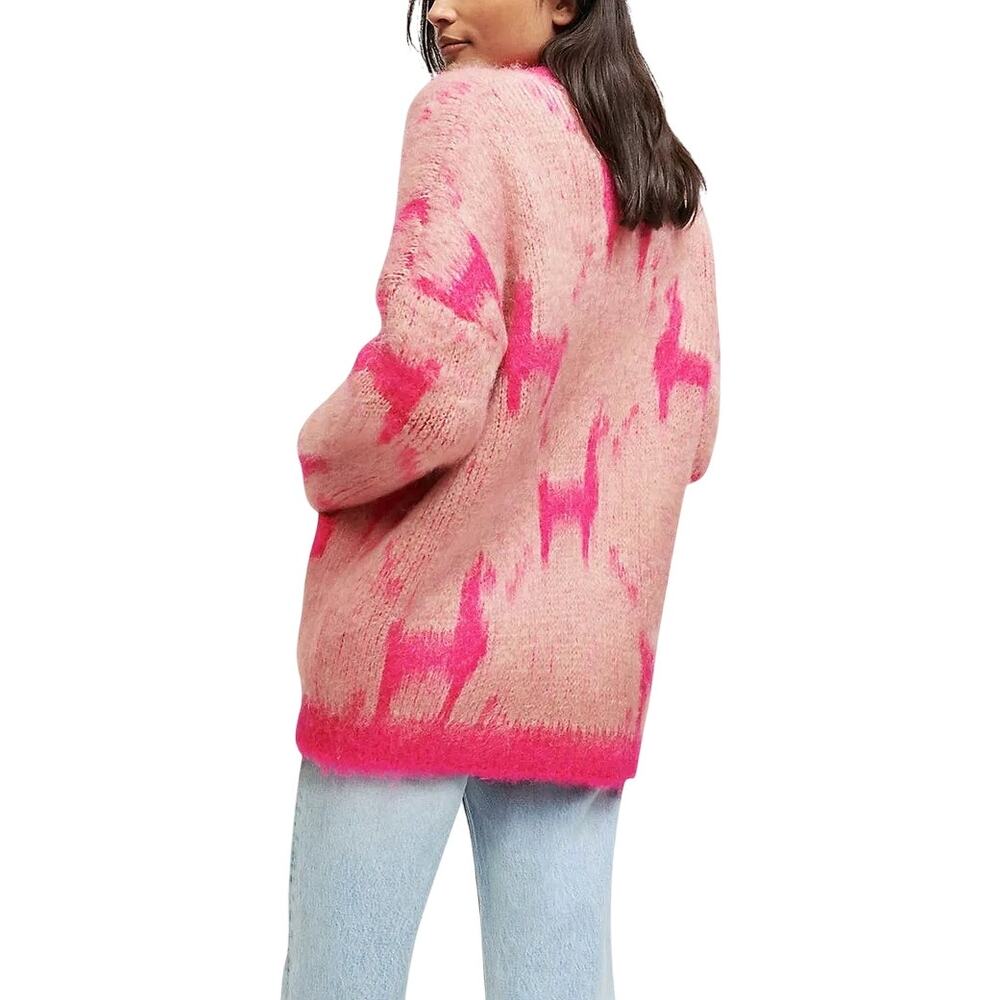 Maje Mylama Graphic-Pattern Knitted Cardigan Pink Womens Size 1 (Small) - Picture 4 of 11